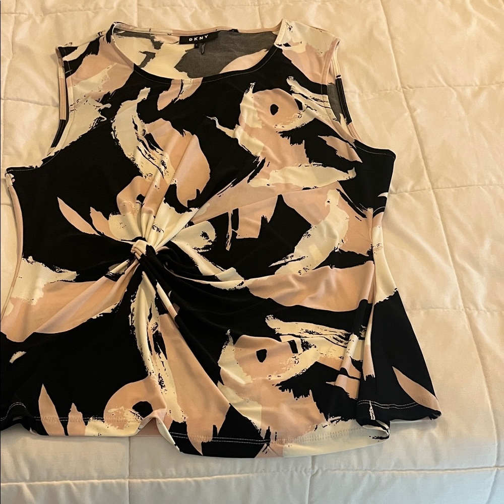 DKNY Black and Blush Twist-Front Tank Top
